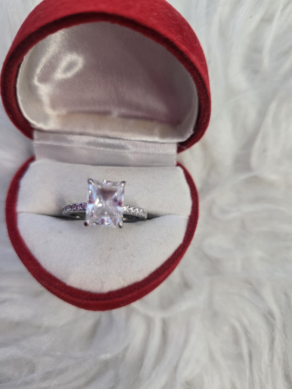 Sterling Silver Solitaire Cushion-Cut Engagement Ring with Side Stones - Clear